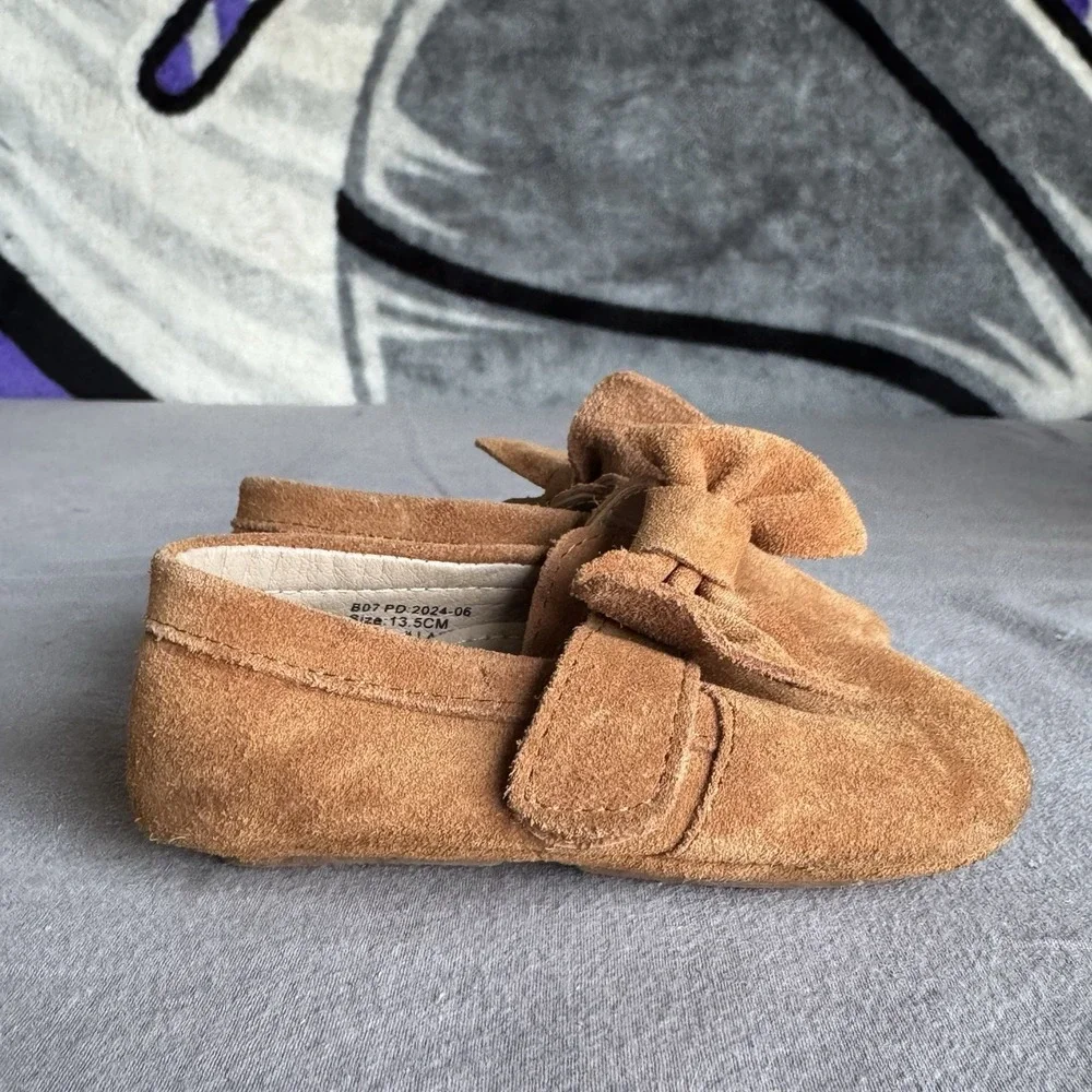 Size‎ 7c - Felix & Flora Hand Painted Suede Shoes Mary Jane Ballet Flat Brown